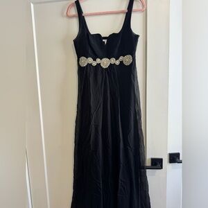Diane Von Furstenberg Black Maxi Dress with Silver Accents